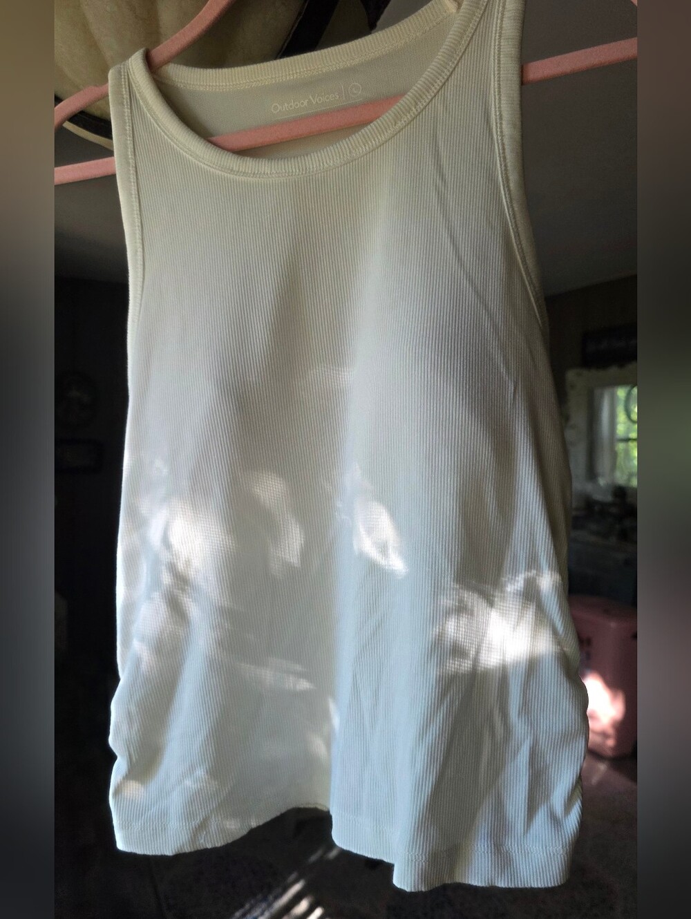 Outdoor Voices Women's White Ribbed Tank Top Built In Bra